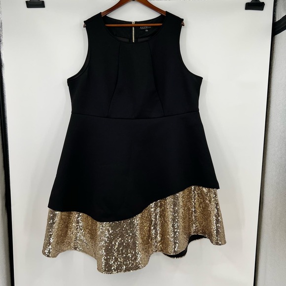 Eloquii plus size black & Gold Sequin Pique Dress sleeveless back zipper size 26 - Picture 2 of 11